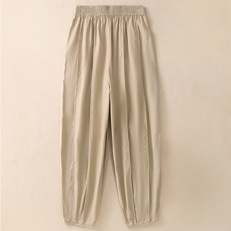 Buddha Stones Summer Simple Pure Color High Waisted Pleated Women's Harem Pants With Pockets - image 10