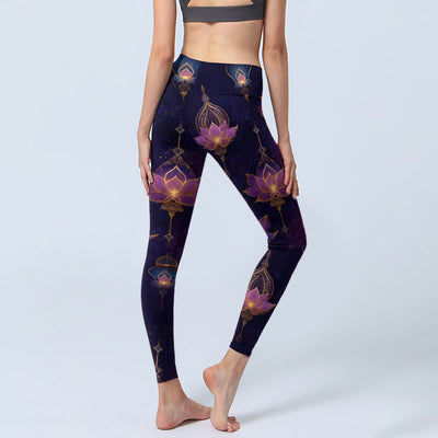 Buddha Stones Dreamlike Lotus Flower Lantern Print Gym Leggings Women's Yoga Pants - image 4