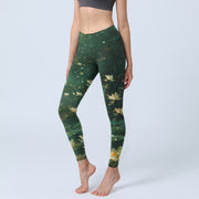 Foviel Traumhafte Lotus Blume Blatt Print Gym Leggings Damen Yoga Hose