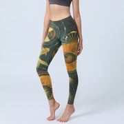 Foviel Wunderschöne Faltfan Koi Fisch Drucken Gym Leggings Damen Yoga Hose
