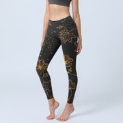 Foviel Minimalist Stil Blume Blatt Star Drucken Gym Leggings Damen Yoga Hose