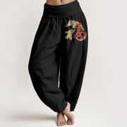 Foviel reine Baumwolle Jahr des Pferdefu Charakter Muster Damen elastische Taille Harem Hose