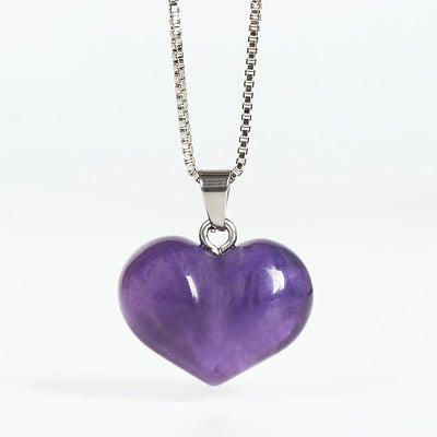 Buddha Stones Heart Design Amethyst Topaz Pink Crystal Opal Tiger Eye White Crystal Red Jasper Amazonite Green Aventurine Black Obsidian Citrine Balance Necklace Pendant - Amethyst - image 1