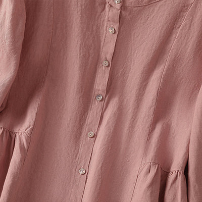 Buddha Stones Fall Commute Patchwork Plain Design Long Sleeve Women's Cotton Buttons Shirt - image 5