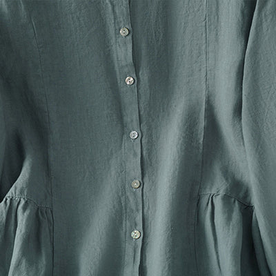 Buddha Stones Fall Commute Patchwork Plain Design Long Sleeve Women's Cotton Buttons Shirt - image 22