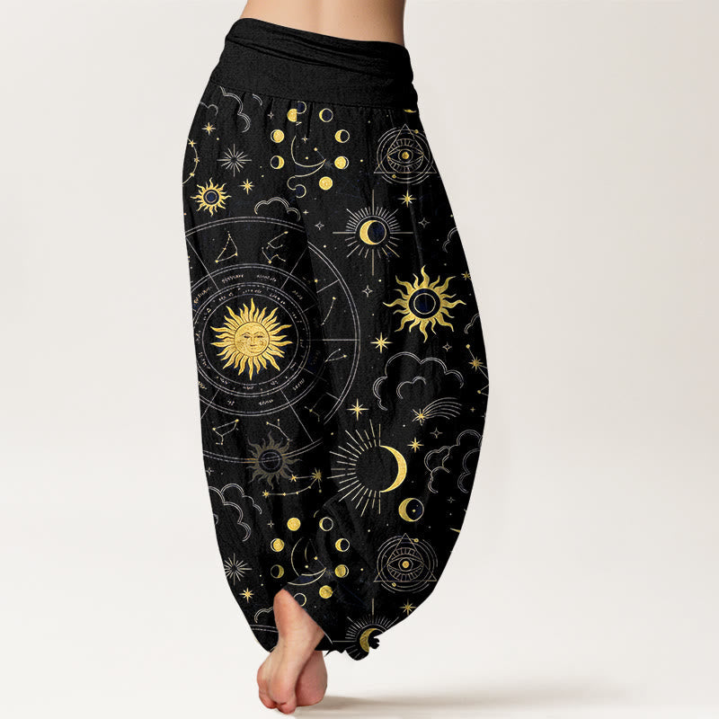 Buddha Stones Cotton Gorgeous Sun Moon Star Constellation Cloud Pattern Women's Elastic Waist Harem Pants - image 6