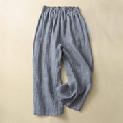 Foviel Commute Casual Checkered Pattern 7-8 Length Women's Wide Leg Cotton Linen Pants With Pockets