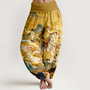 Foviel Cotton Gorgeous Mountain Horse Cloud Pattern Women's Elastic Waist Harem Pants