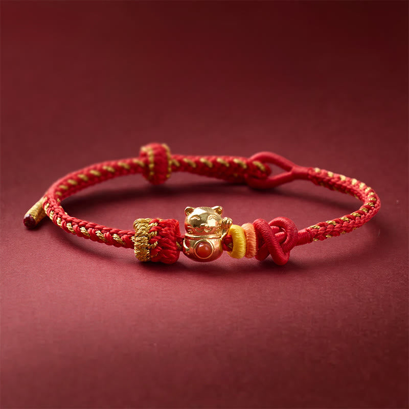 Buddha Stones Cat Copper Red String Luck Bracelet - Copper(Wrist Circumference: 13-25 cm) - image 0