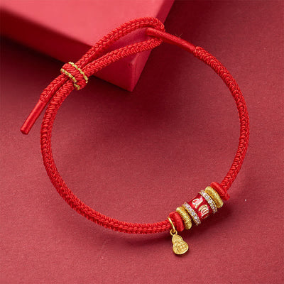 Buddha Stones Om Mani Padme Hum Fu Character Copper Red String Luck Bracelet - image 1