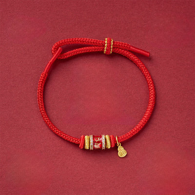Buddha Stones Om Mani Padme Hum Fu Character Copper Red String Luck Bracelet - Copper Red String Om Mani Padme Hum(Wrist Circumference: 13-25 cm) - image 0