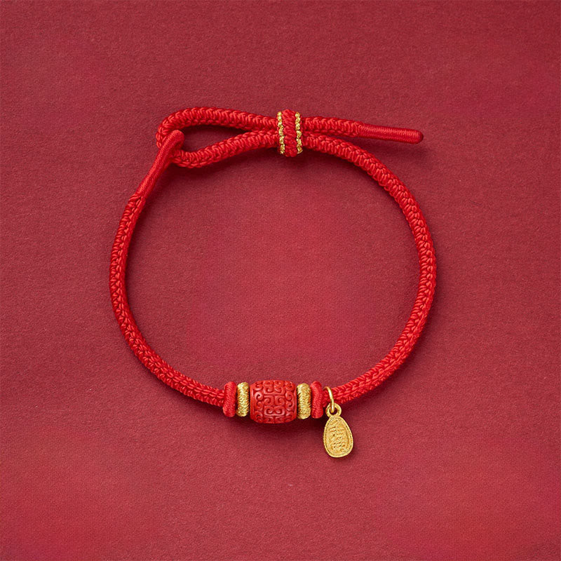 Buddha Stones Om Mani Padme Hum Fu Character Copper Red String Luck Bracelet - Copper Red String Cloud Pattern Bead(Wrist Circumference: 13-25 cm) - image 8
