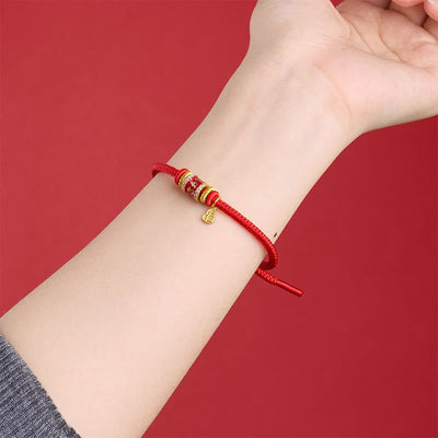 Buddha Stones Om Mani Padme Hum Fu Character Copper Red String Luck Bracelet - image 2