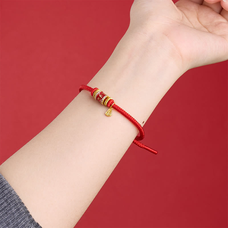 Buddha Stones Om Mani Padme Hum Fu Character Copper Red String Luck Bracelet - image 2