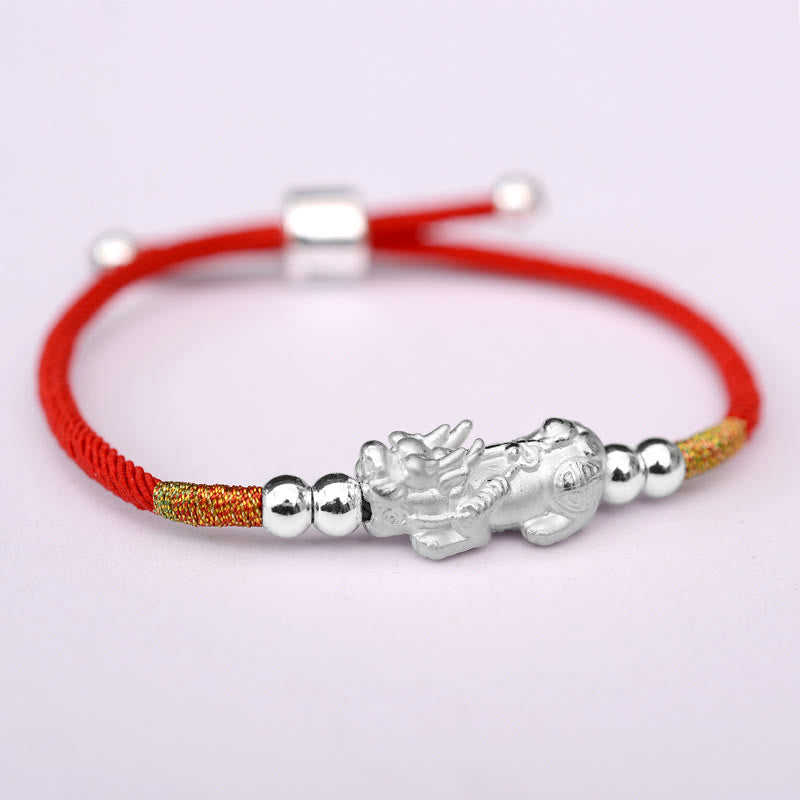 Buddha Stones 24K Gold-Plated PiXiu Luck Red String Bracelet - Red String(Silver)(Wrist Circumference 12-19cm) - 999 Sterling Silver - image 15