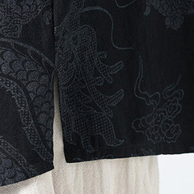 Buddha Stones Summer Dragon Auspicious Clouds Pattern Tang Suit Men's Frog-Button Half Sleeve Cotton Shirt - image 6