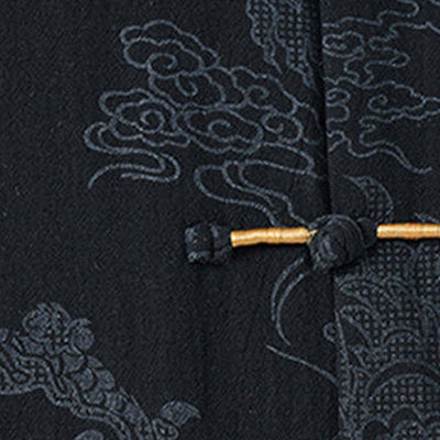 Buddha Stones Summer Dragon Auspicious Clouds Pattern Tang Suit Men's Frog-Button Half Sleeve Cotton Shirt - image 4