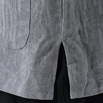Buddha Stones Summer Flowers Grass Pattern Tang Suit Men's Frog-Button Half Sleeve Cotton Shirt With Pockets - image 9