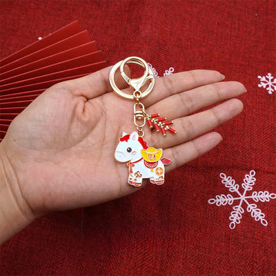 Buddha Stones "Hoping You Have a Joyful Year" Year of the Horse Ingot Red Firecrackers Alloy Key Chain Includes Gift Message Card - image 9