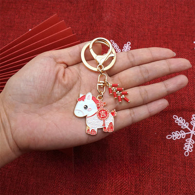 Buddha Stones "Hoping You Have a Joyful Year" Year of the Horse Ingot Red Firecrackers Alloy Key Chain Includes Gift Message Card - image 17