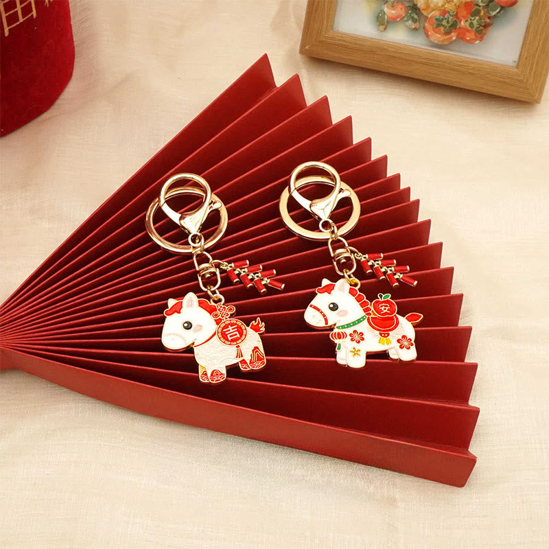Buddha Stones "Hoping You Have a Joyful Year" Year of the Horse Ingot Red Firecrackers Alloy Key Chain Includes Gift Message Card - image 32