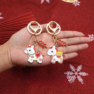 Buddha Stones "Hoping You Have a Joyful Year" Year of the Horse Ingot Red Firecrackers Alloy Key Chain Includes Gift Message Card - image 30