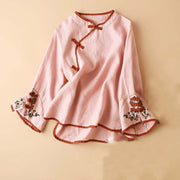 Foviel Retro Flower Embroidery Design Long Sleeve Women's Shirt