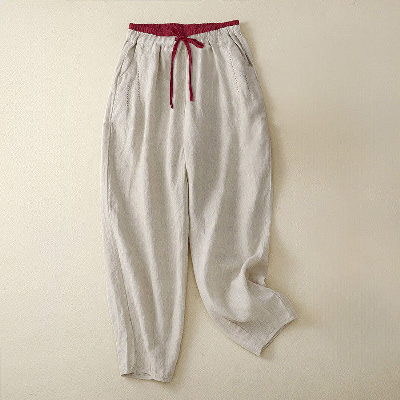 Buddha Stones Commute Color Blocking Design Women's Harem 7-8 Length Pants With Pockets - Linen - US8-10，UK/AU12-14，EU40-42 (2XL) - image 0