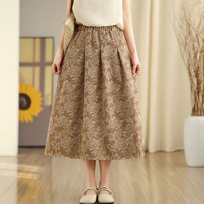 Buddha Stones Printing Flower Paisley Pattern A-line Elastic Waist Women's Skirt With Pockets - image 9