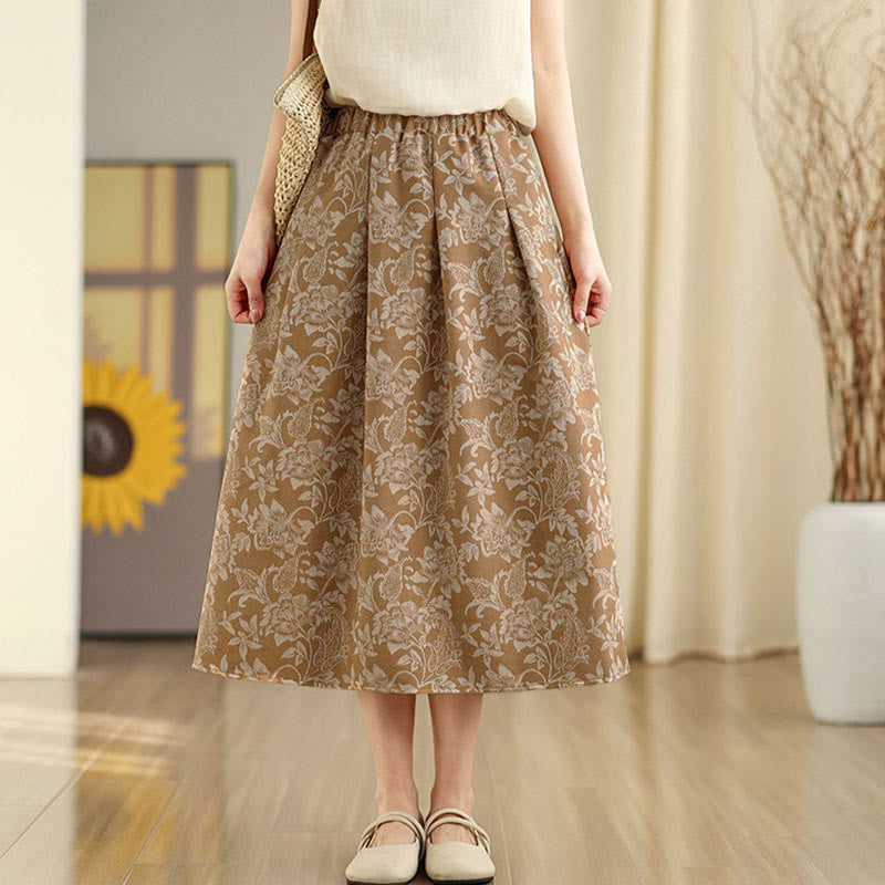 Buddha Stones Printing Flower Paisley Pattern A-line Elastic Waist Women's Skirt With Pockets - image 9