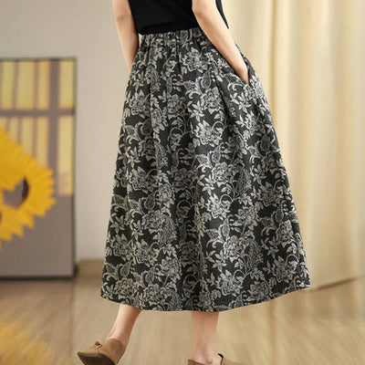 Buddha Stones Printing Flower Paisley Pattern A-line Elastic Waist Women's Skirt With Pockets - image 3