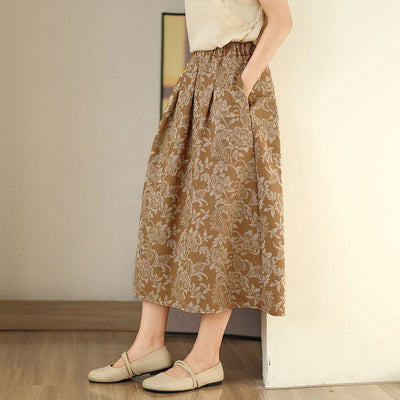 Buddha Stones Printing Flower Paisley Pattern A-line Elastic Waist Women's Skirt With Pockets - image 12