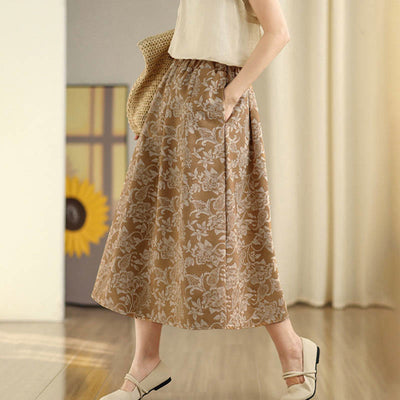 Buddha Stones Printing Flower Paisley Pattern A-line Elastic Waist Women's Skirt With Pockets - image 10