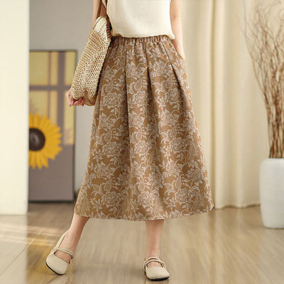 Buddha Stones Printing Flower Paisley Pattern A-line Elastic Waist Women's Skirt With Pockets - BurlyWood - US8-10，UK/AU12-14，EU40-42 (2XL) - image 8