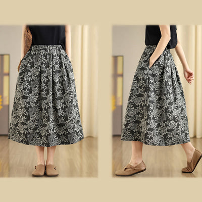 Buddha Stones Printing Flower Paisley Pattern A-line Elastic Waist Women's Skirt With Pockets - image 7