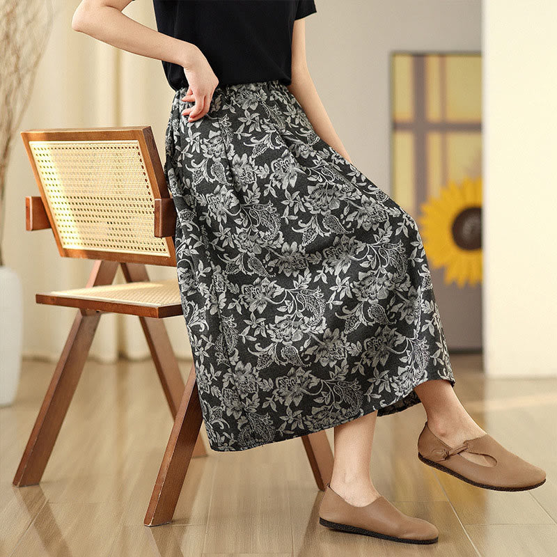 Buddha Stones Printing Flower Paisley Pattern A-line Elastic Waist Women's Skirt With Pockets - image 5