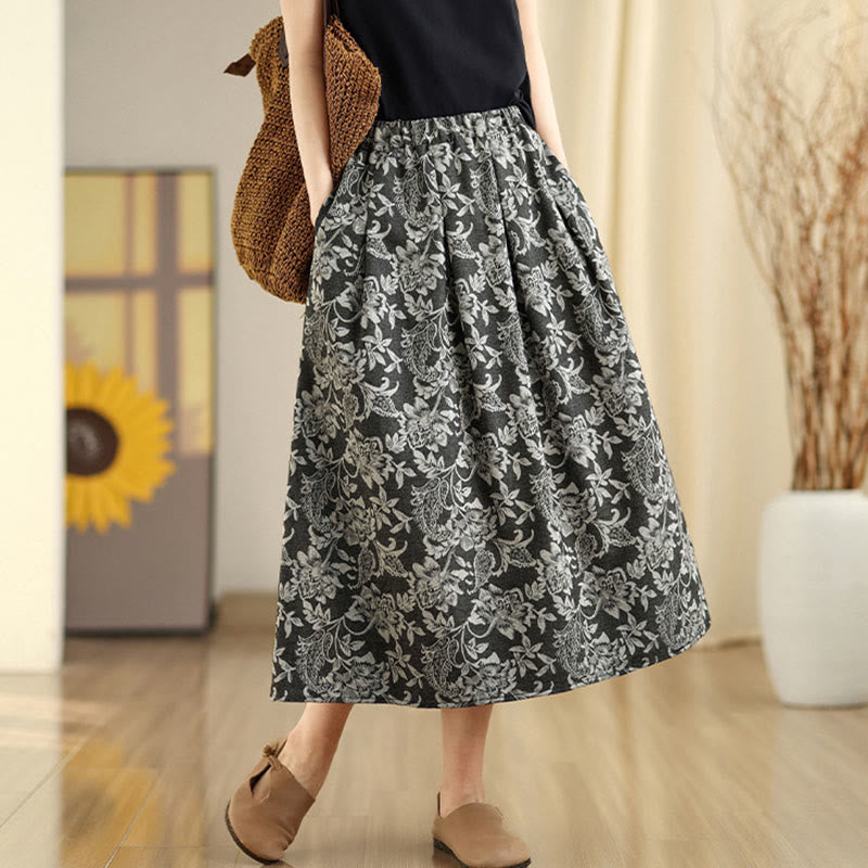 Buddha Stones Printing Flower Paisley Pattern A-line Elastic Waist Women's Skirt With Pockets - image 4
