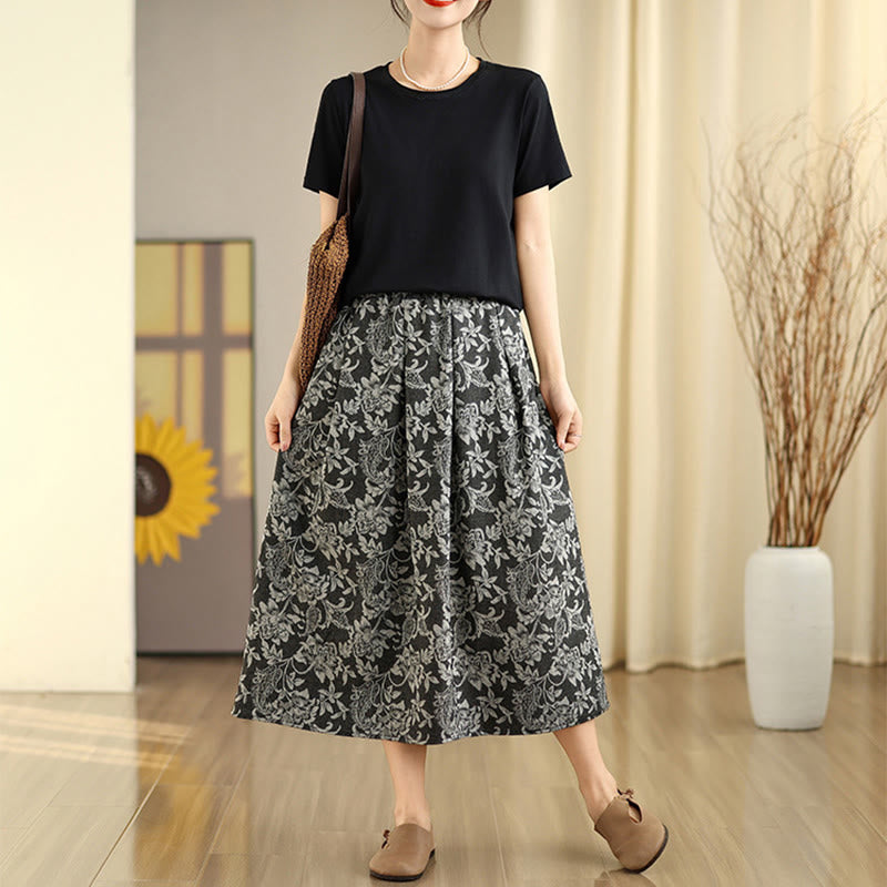 Buddha Stones Printing Flower Paisley Pattern A-line Elastic Waist Women's Skirt With Pockets - image 6