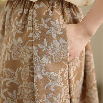 Buddha Stones Printing Flower Paisley Pattern A-line Elastic Waist Women's Skirt With Pockets - image 15