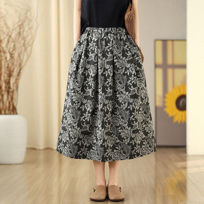 Buddha Stones Printing Flower Paisley Pattern A-line Elastic Waist Women's Skirt With Pockets - image 0