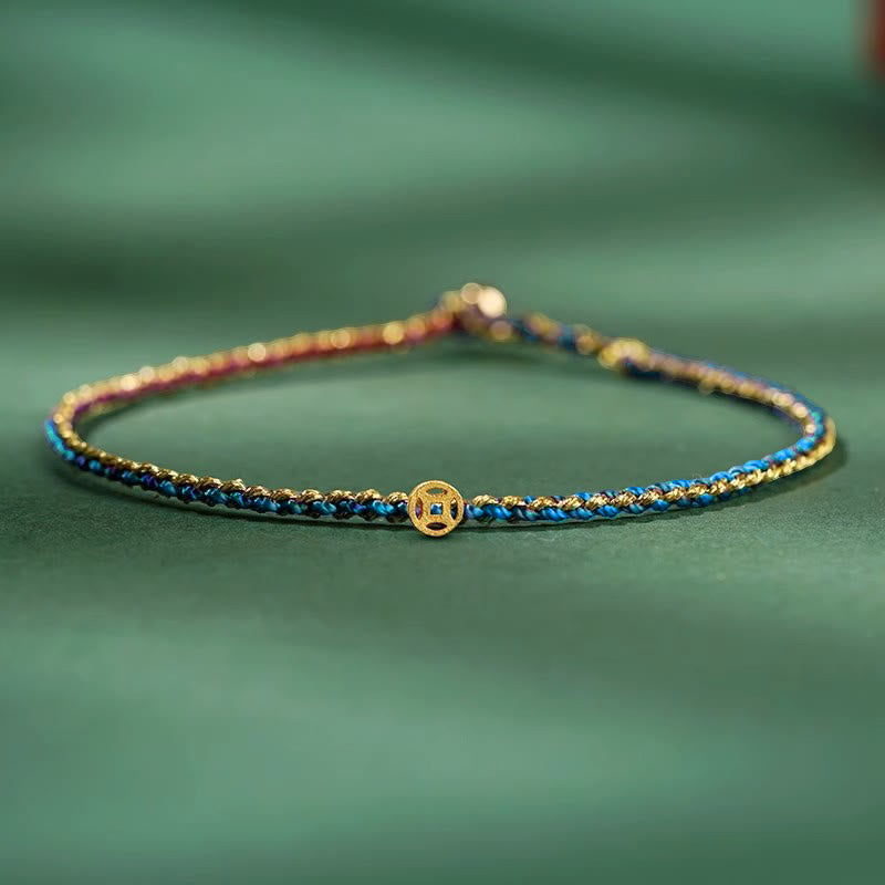 FREE Today: Luck Strength Colorful Rope Coin Bead Extra Thin Braided Bracelet - Dark Blue - Rope With Copper Coin - 20cm - image 19