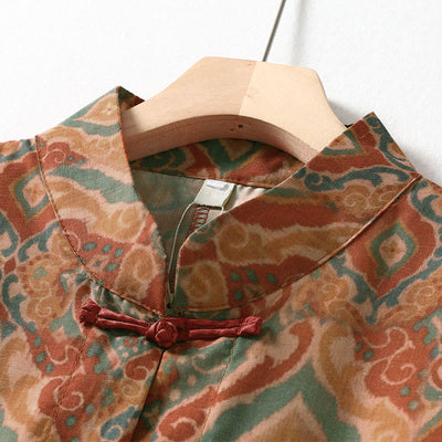 Buddha Stones Printing Chinese Frog-Button Long Sleeve Stand Collar Women's Shirt With Pockets - image 2