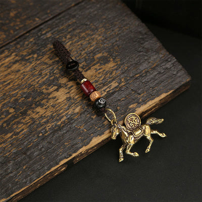 Buddha Stones Year Of The Horse Copper Brass Five-Emperor Coins PiXiu Luck Key Chain - Horse - image 4