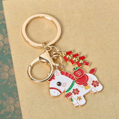 Buddha Stones "Hoping You Have a Joyful Year" Year of the Horse Ingot Red Firecrackers Alloy Key Chain Includes Gift Message Card - image 20