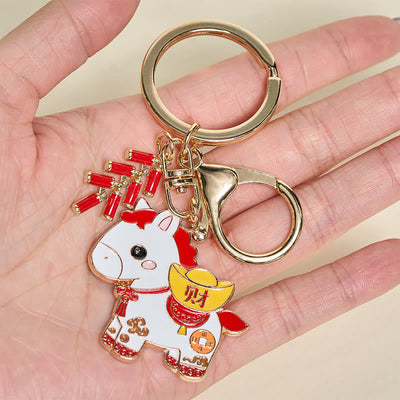 Buddha Stones "Hoping You Have a Joyful Year" Year of the Horse Ingot Red Firecrackers Alloy Key Chain Includes Gift Message Card - image 6