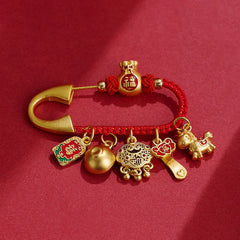 Buddha Stones Year Of The Horse Charm Fu Character Attract Fortune Ruyi Handle Brass Luck Brooch - Horse Peace Fu Character - image 0