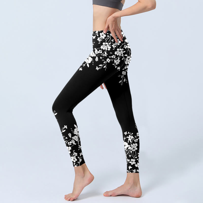 Buddha Stones Gorgeous Minimalist Style Flower Pattern Print Gym Leggings Women's Yoga Pants - image 2
