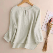 Foviel Casual Plain Women's Hollow Crew Neck Design Three Quarter Sleeve Shirt
