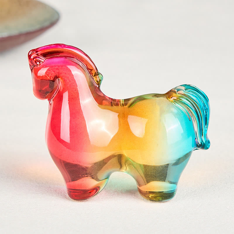 Buddha Stones "Hoping You Success and Good Luck" Year Of The Horse Mini Colorful Liuli Crystal Decoration Includes Gift Message Card - image 2
