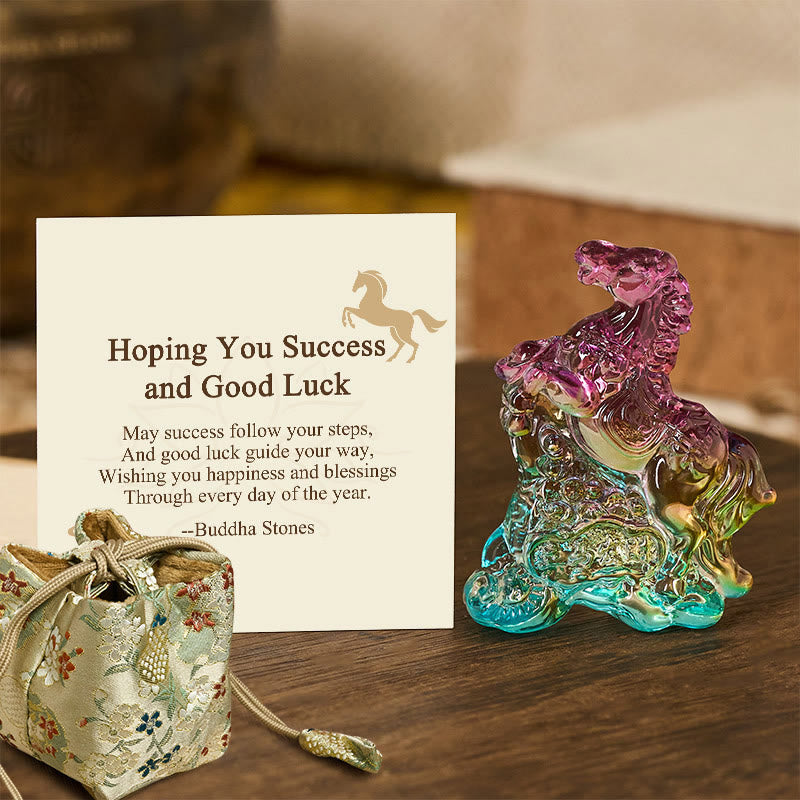 Buddha Stones "Hoping You Success and Good Luck" Year Of The Horse Ingot Get Rich Fast Mini Liuli Crystal Decoration Includes Gift Message Card - Colorful 5.4*6.5cm - Deluxe Gift Bag (+$9.59) - image 8